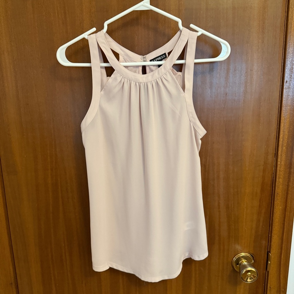 Express Blush Pink High Neck Chiffon Sleeveless Top w/ Keyhole Shoulders & Back